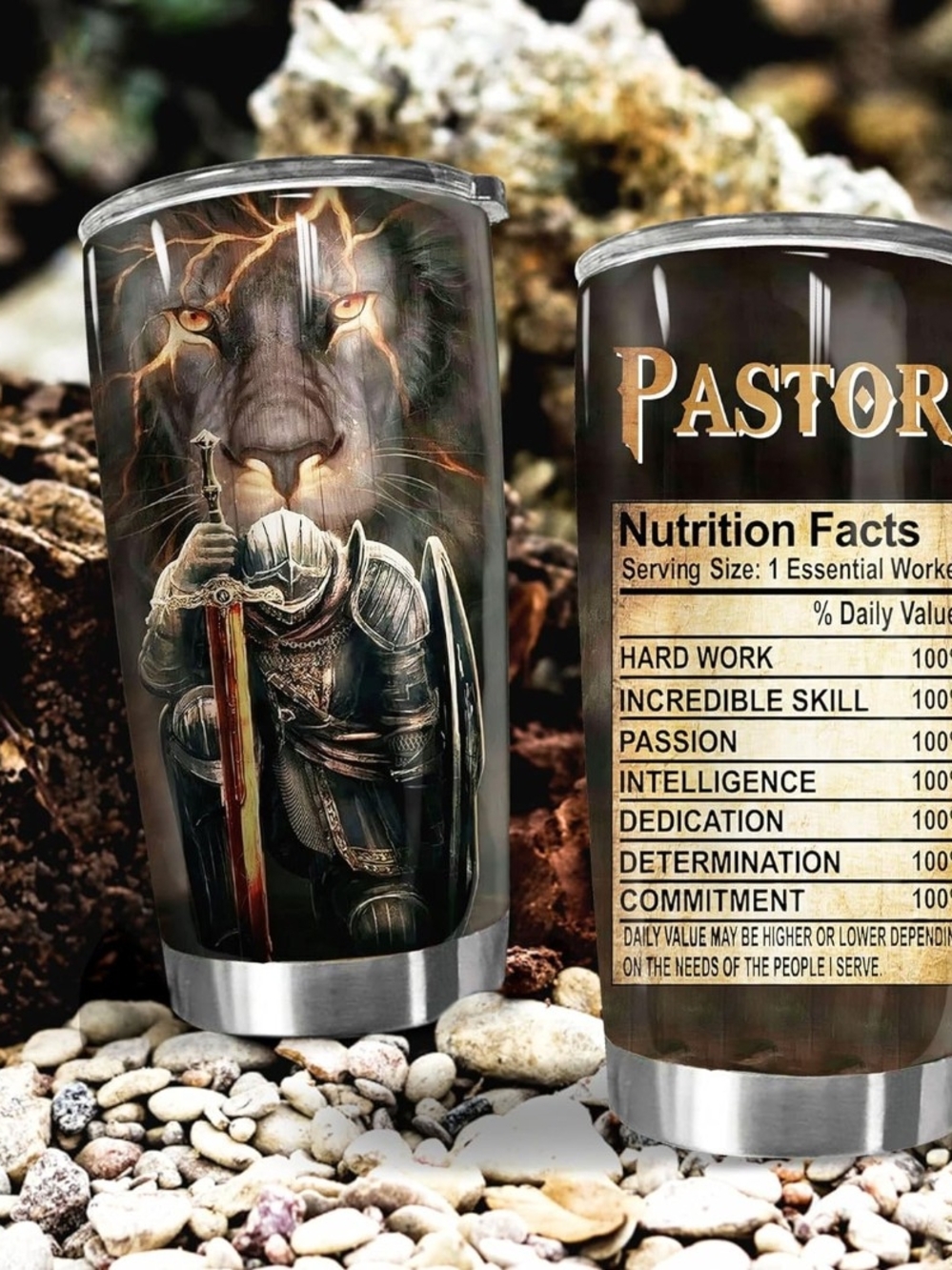 Lion Guardian Stainless Travel Tumbler - Black and Brown